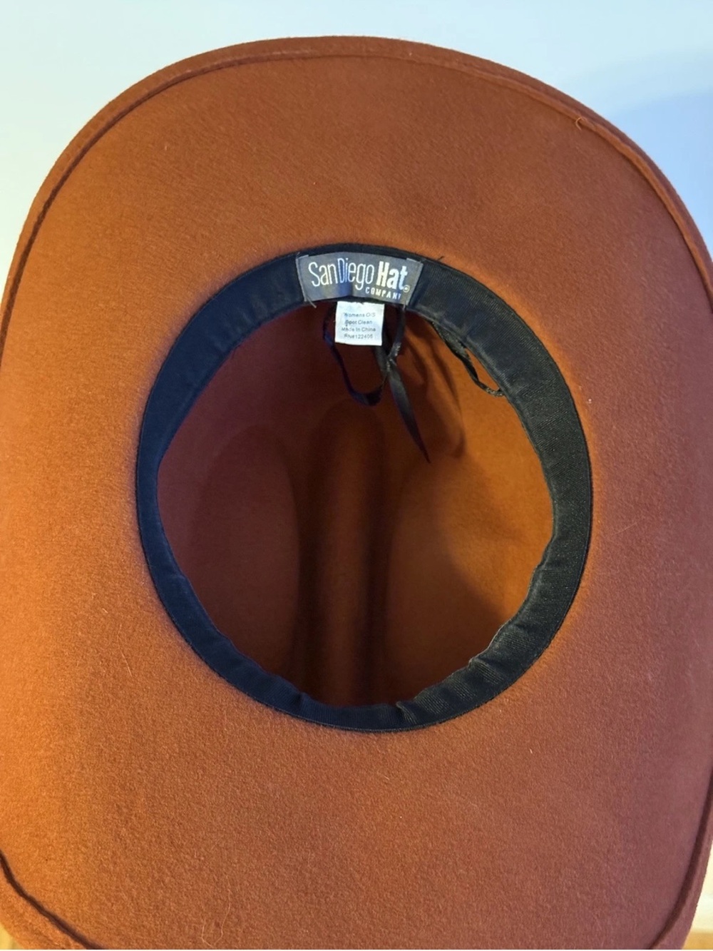 San Diego Hat Company Rust Brown Felt Cowboy Hat with Black Sweatband - Picture 6 of 7